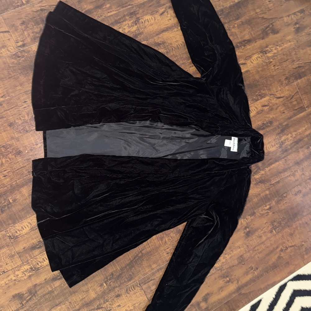 VTG Velvet Open Cardigan Black Dave & Johnny L 80s USA 90s Women's Mid Length - Picture 3 of 7